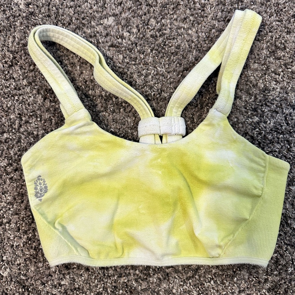 Free People Movement Light Yellow/Green Tie-Dye Sports Bra